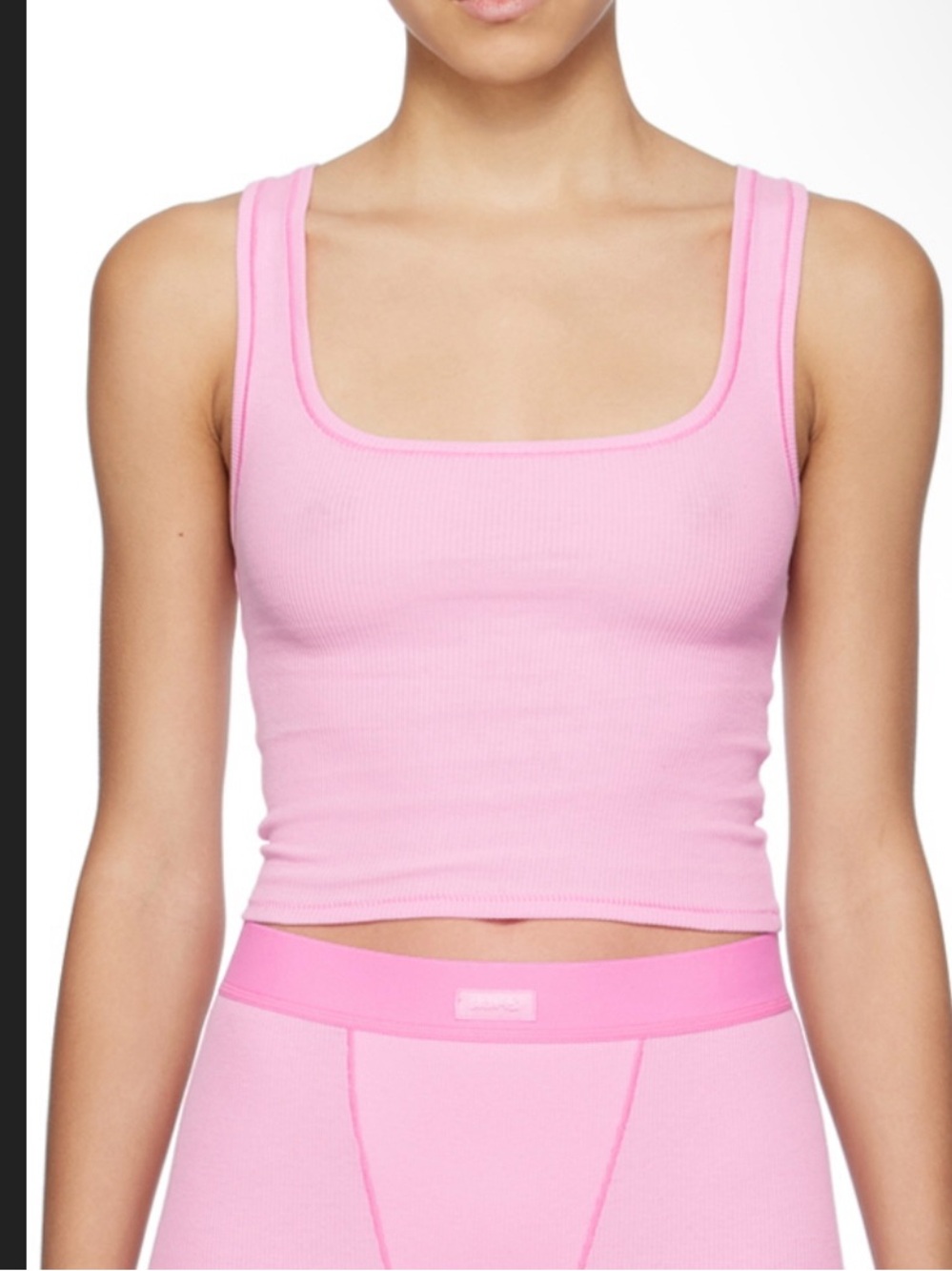 NWT SKIMS Pink Ribbed Square-Neck Crop Tank in Bubblegum Size Small